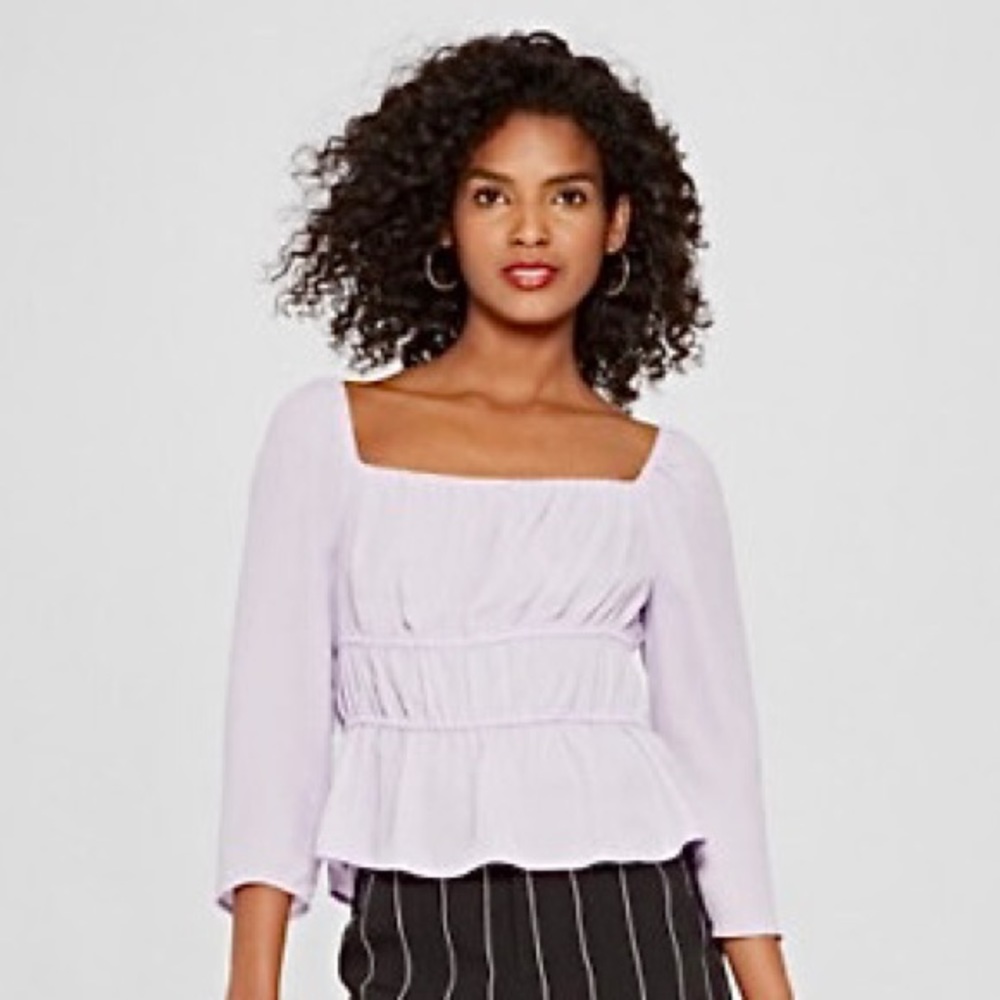 WhoWhatWear Lavender Ruched Square Neck Top